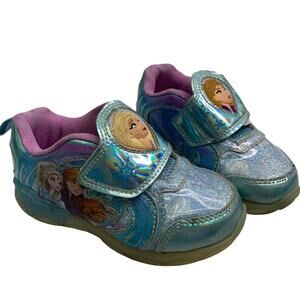 Disney Frozen Anna & Elsa Toddler Girls Sz 8 Shoes Shiny Snowflake Blue Sneakers